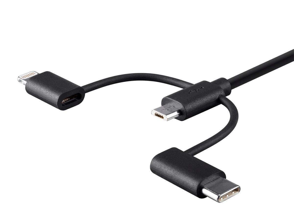 imageMonoprice 118789 Apple MFi Certified USB to Micro USB USB TypeC Lightning Charge And Sync Cable 3 Feet BlackBlack