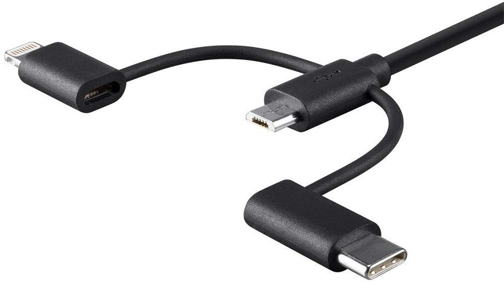 imageMonoprice 118789 Apple MFi Certified USB to Micro USB USB TypeC Lightning Charge And Sync Cable 3 Feet BlackBlack