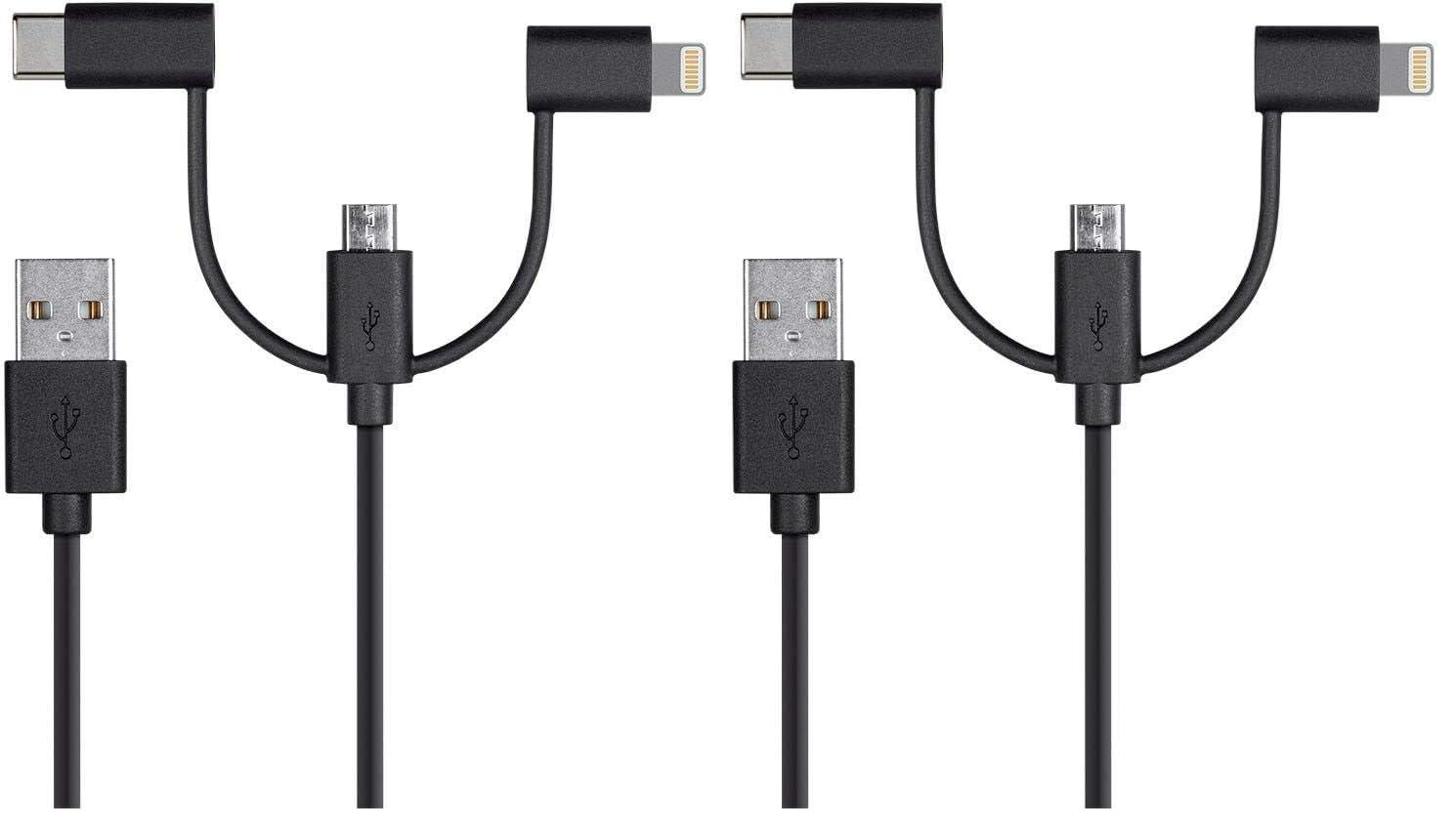 imageMonoprice 118789 Apple MFi Certified USB to Micro USB USB TypeC Lightning Charge And Sync Cable 3 Feet BlackBlack