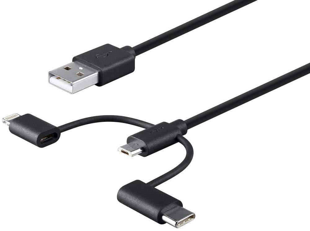 imageMonoprice 118789 Apple MFi Certified USB to Micro USB USB TypeC Lightning Charge And Sync Cable 3 Feet BlackBlack