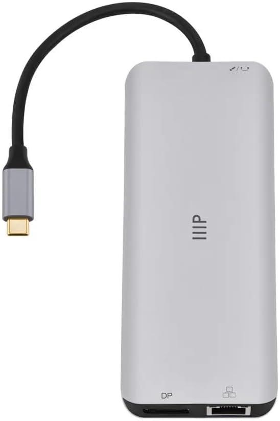 imageMonoprice 13in1 DualHDMI DisplayPort MultiStream Transport MST Triple Monitor Docking Station 4K 5Gbps USB A Ethernet Card Reader 100W PD Silver