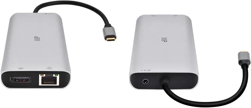 imageMonoprice 13in1 DualHDMI DisplayPort MultiStream Transport MST Triple Monitor Docking Station 4K 5Gbps USB A Ethernet Card Reader 100W PD Silver