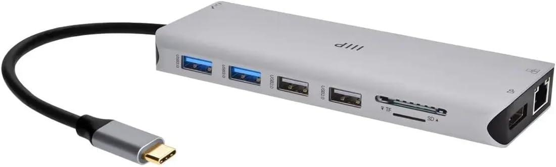 imageMonoprice 13in1 DualHDMI DisplayPort MultiStream Transport MST Triple Monitor Docking Station 4K 5Gbps USB A Ethernet Card Reader 100W PD Silver