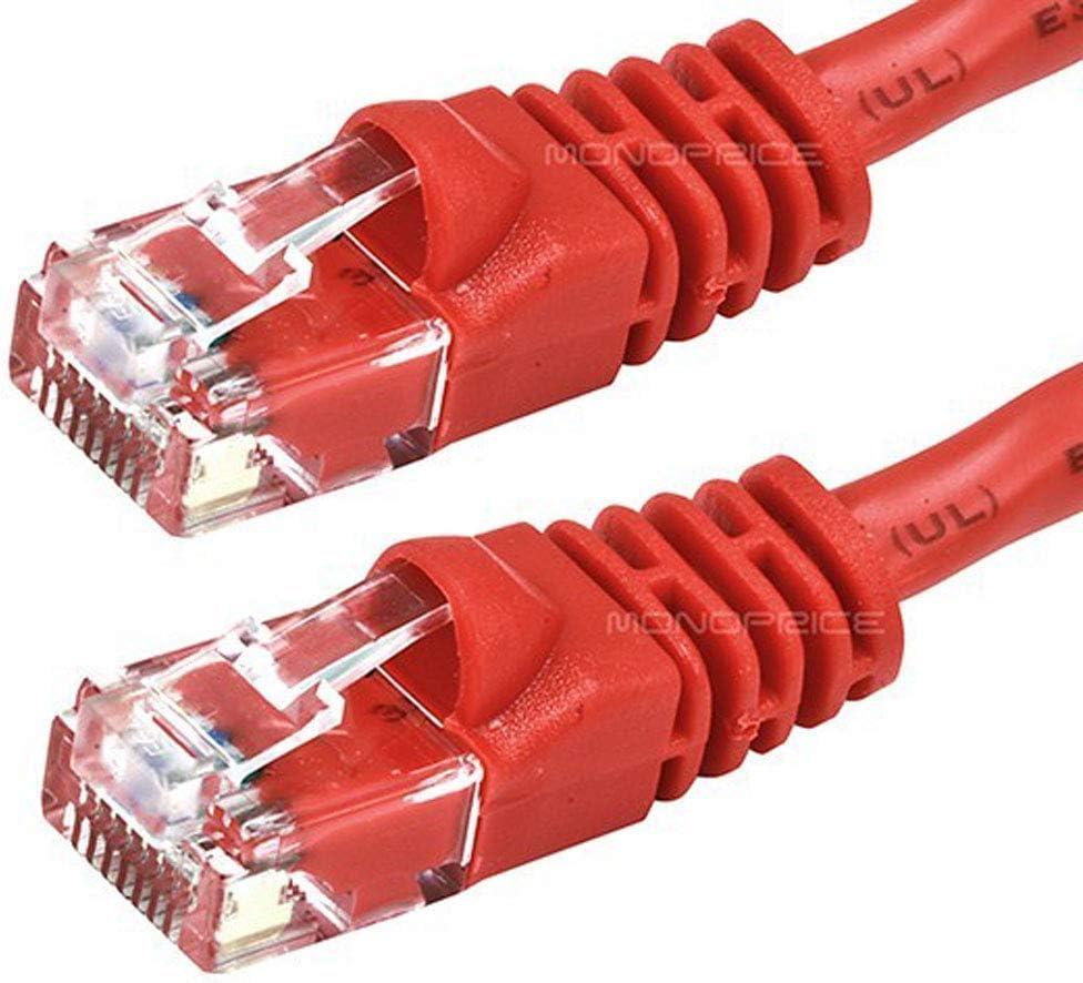 imageMonoprice 1FT 24AWG Cat5e 350MHz UTP Ethernet Bare Copper Network Cable YellowRed