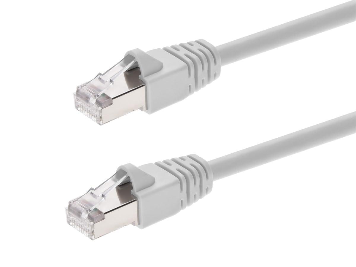 imageMonoprice 50FT 24AWG Cat6A 500MHz STP Ethernet Bare Copper Network Cable BlueWhite