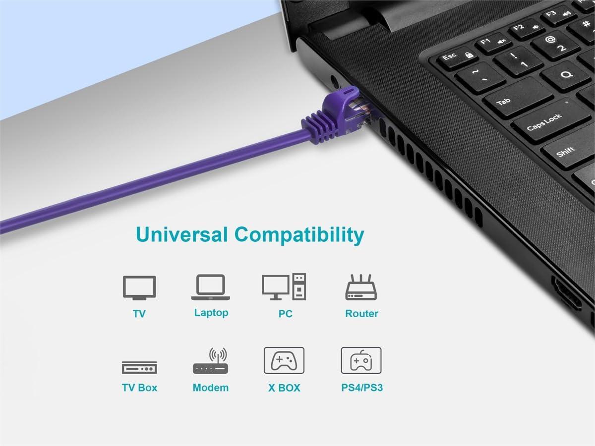 imageMonoprice Cat5e 10ft Black Patch Cable UTP 24AWG 350MHz Pure Bare Copper Snagless RJ45 Flexboot Series Ethernet CablePurple