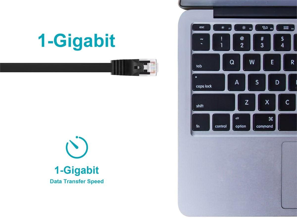 imageMonoprice Cat5e 5ft Black Flat Patch Cable UTP 30AWG 350MHz Pure Bare Copper Snagless RJ45 Flexboot Series Ethernet Cable14 Feet
