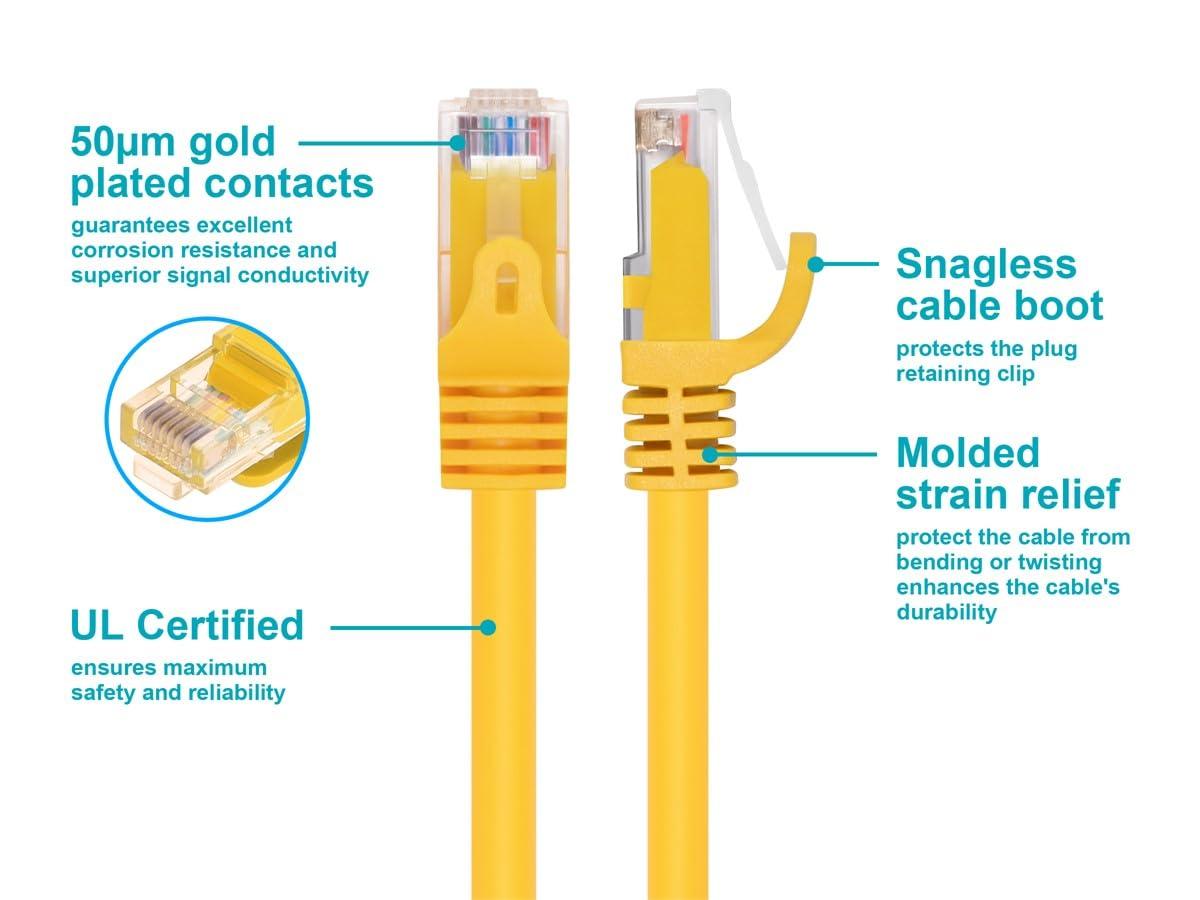 imageMonoprice Cat6 50ft Black Patch Cable UTP 24AWG 550MHz Pure Bare Copper Snagless RJ45 Flexboot Series Ethernet Cable Pack of 1Yellow