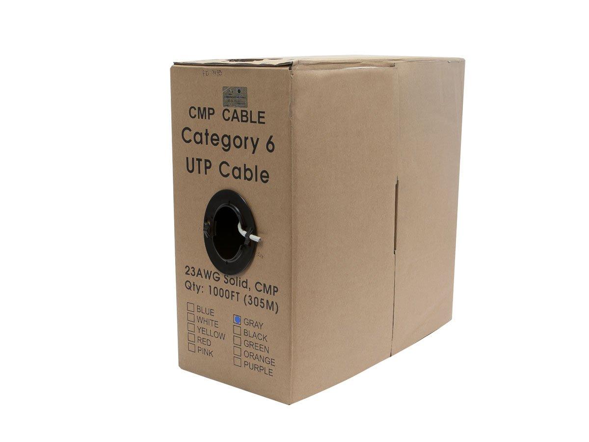 imageMonoprice Cat6 Ethernet Bulk Cable Solid 550Mhz UTP CMP TAA Plenum Pure Bare Copper Wire 23AWG No Logo Pull Box 1000 Feet BlueWhite