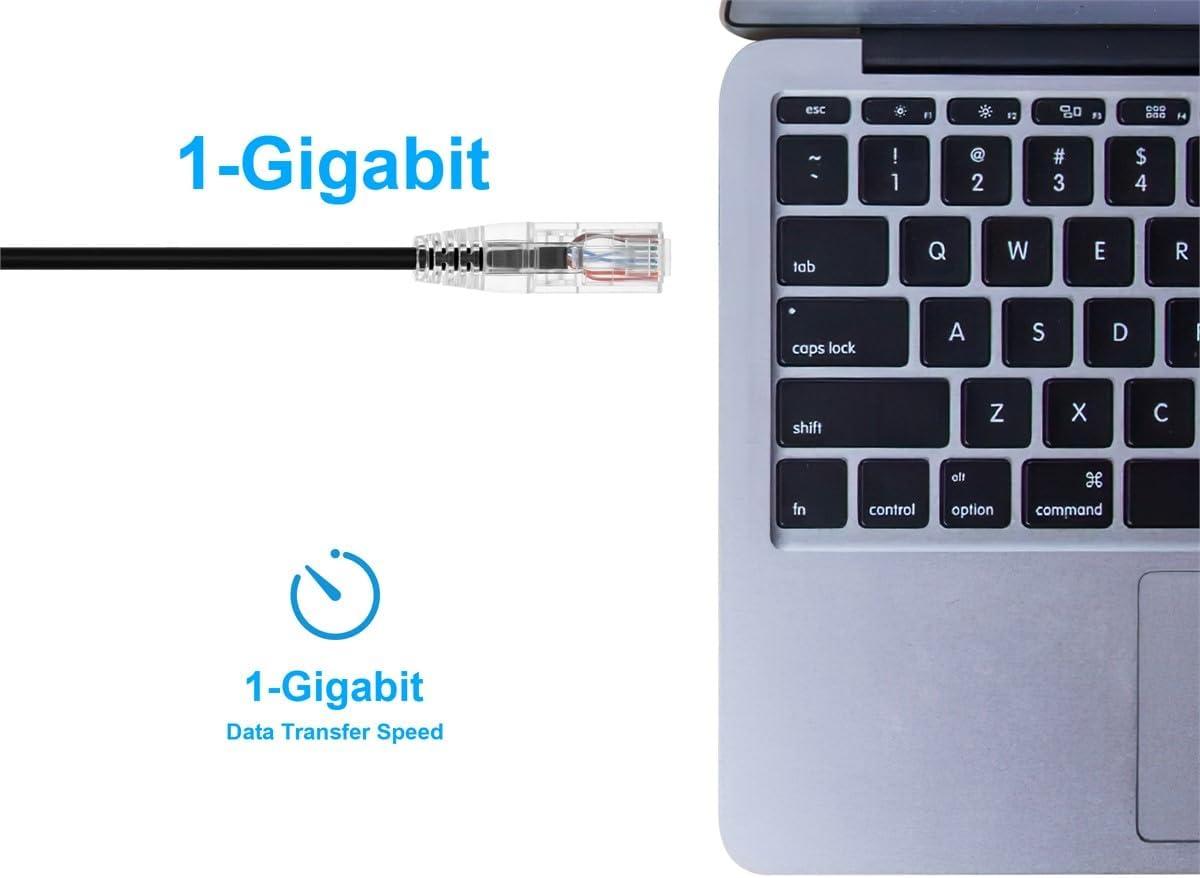 imageMonoprice Cat6 Ethernet Patch Cable Snagless Stranded 550MHz UTP CMR Rated 28AWG 30 Feet White SlimRun SeriesBlack