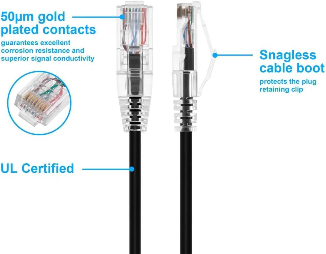imageMonoprice Cat6 Ethernet Patch Cable Snagless Stranded 550MHz UTP CMR Rated 28AWG 30 Feet White SlimRun SeriesBlack