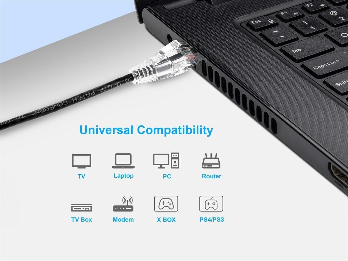 imageMonoprice Cat6 Ethernet Patch Cable Snagless Stranded 550MHz UTP CMR Rated 28AWG 30 Feet White SlimRun SeriesBlack