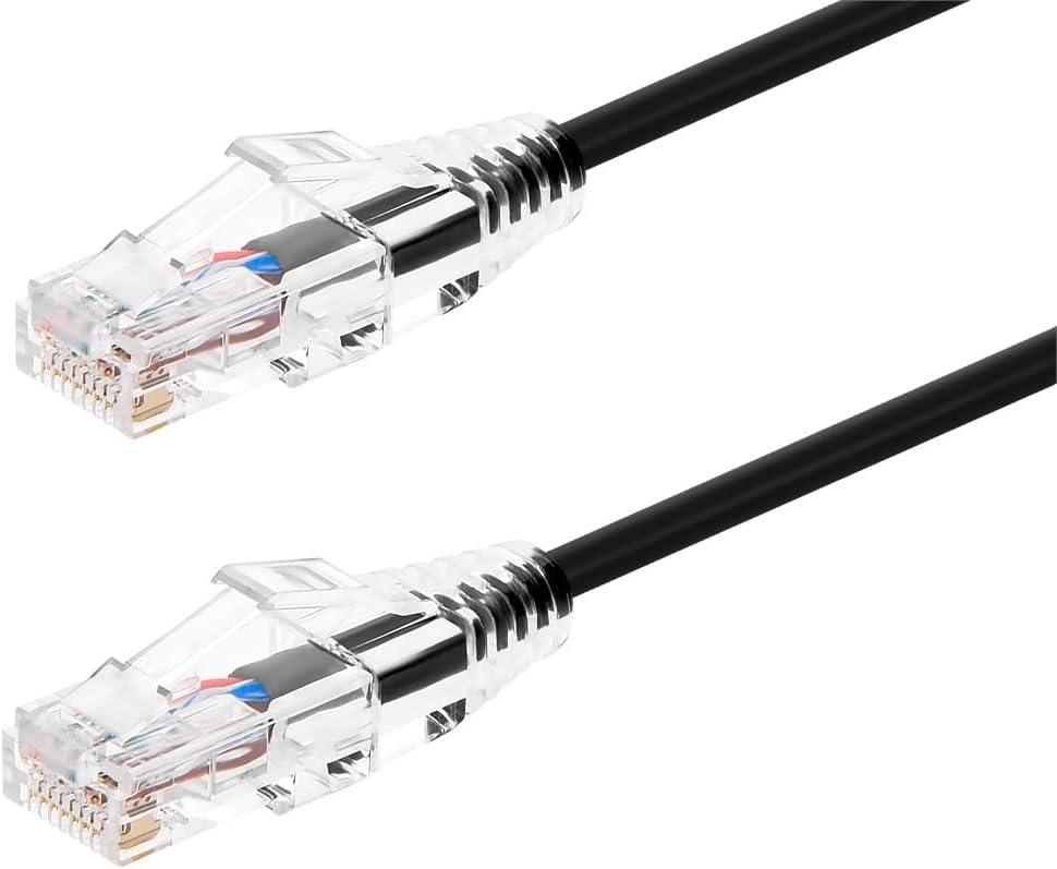 imageMonoprice Cat6 Ethernet Patch Cable Snagless Stranded 550MHz UTP CMR Rated 28AWG 30 Feet White SlimRun SeriesBlack