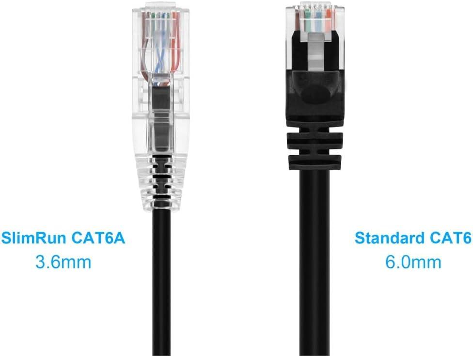 imageMonoprice Cat6 Ethernet Patch Cable Snagless Stranded 550MHz UTP CMR Rated 28AWG 30 Feet White SlimRun SeriesBlack