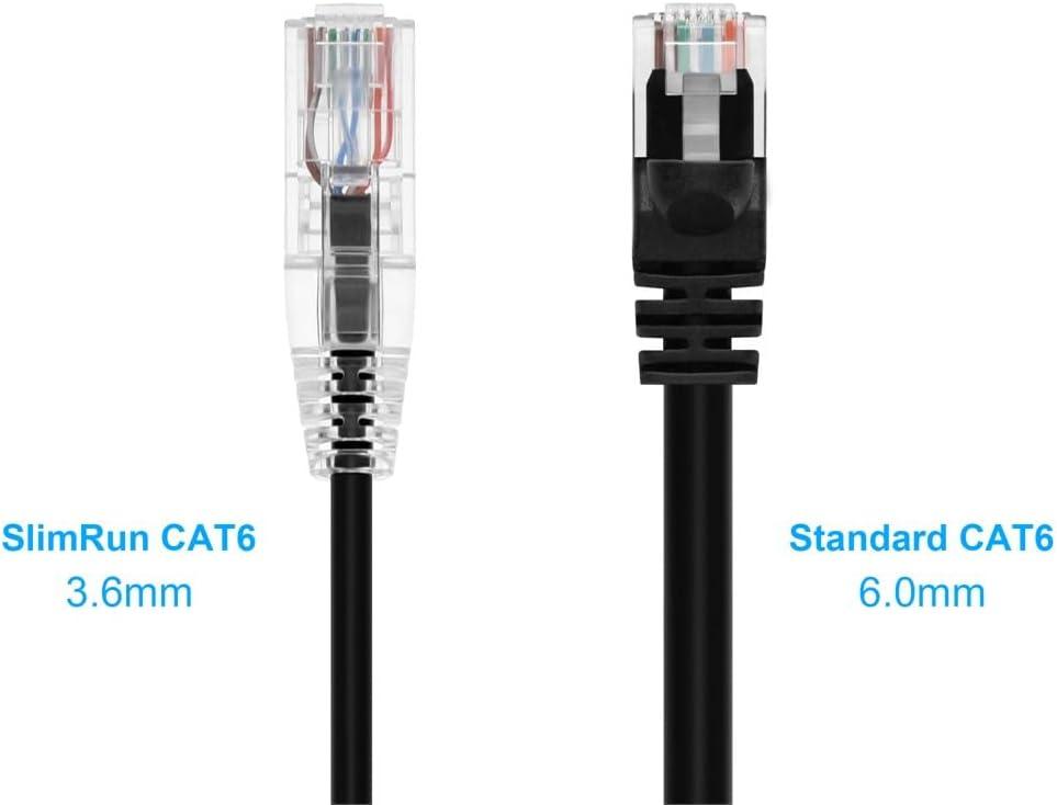 imageMonoprice Cat6 Ethernet Patch Cable Snagless Stranded 550MHz UTP CMR Rated 28AWG 30 Feet White SlimRun SeriesBlack