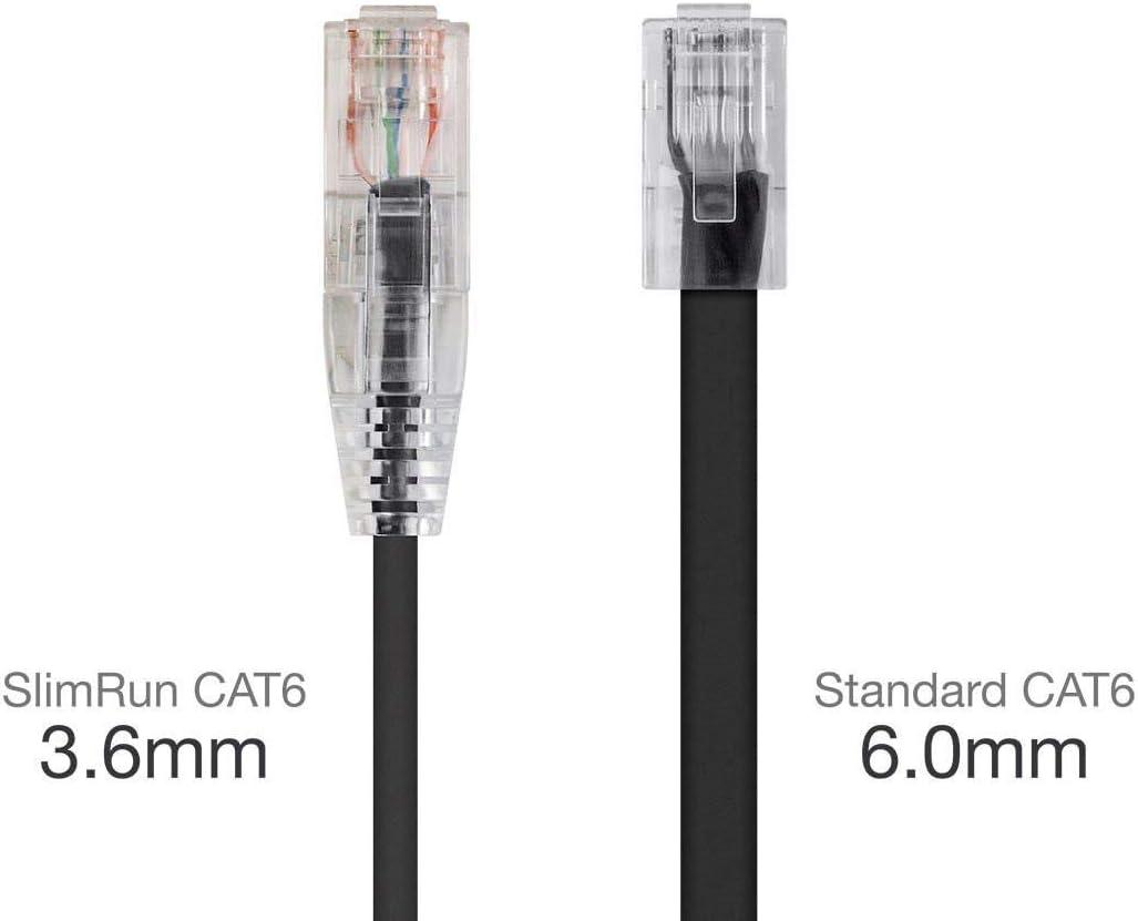imageMonoprice Cat6 Ethernet Patch Cable Snagless Stranded 550MHz UTP CMR Rated 28AWG 30 Feet White SlimRun SeriesBlack