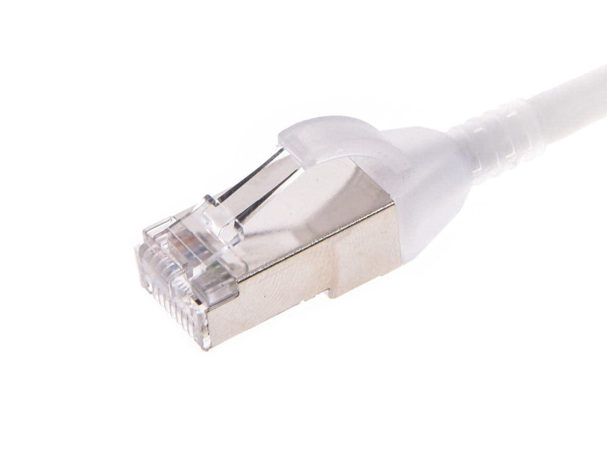 imageMonoprice Cat6A 15ft White Component Level Patch Cable Double Shielded SFTP 30AWG 10G CM Pure Bare Copper Snagless RJ45 SlimRun Series Ethernet CableWhite