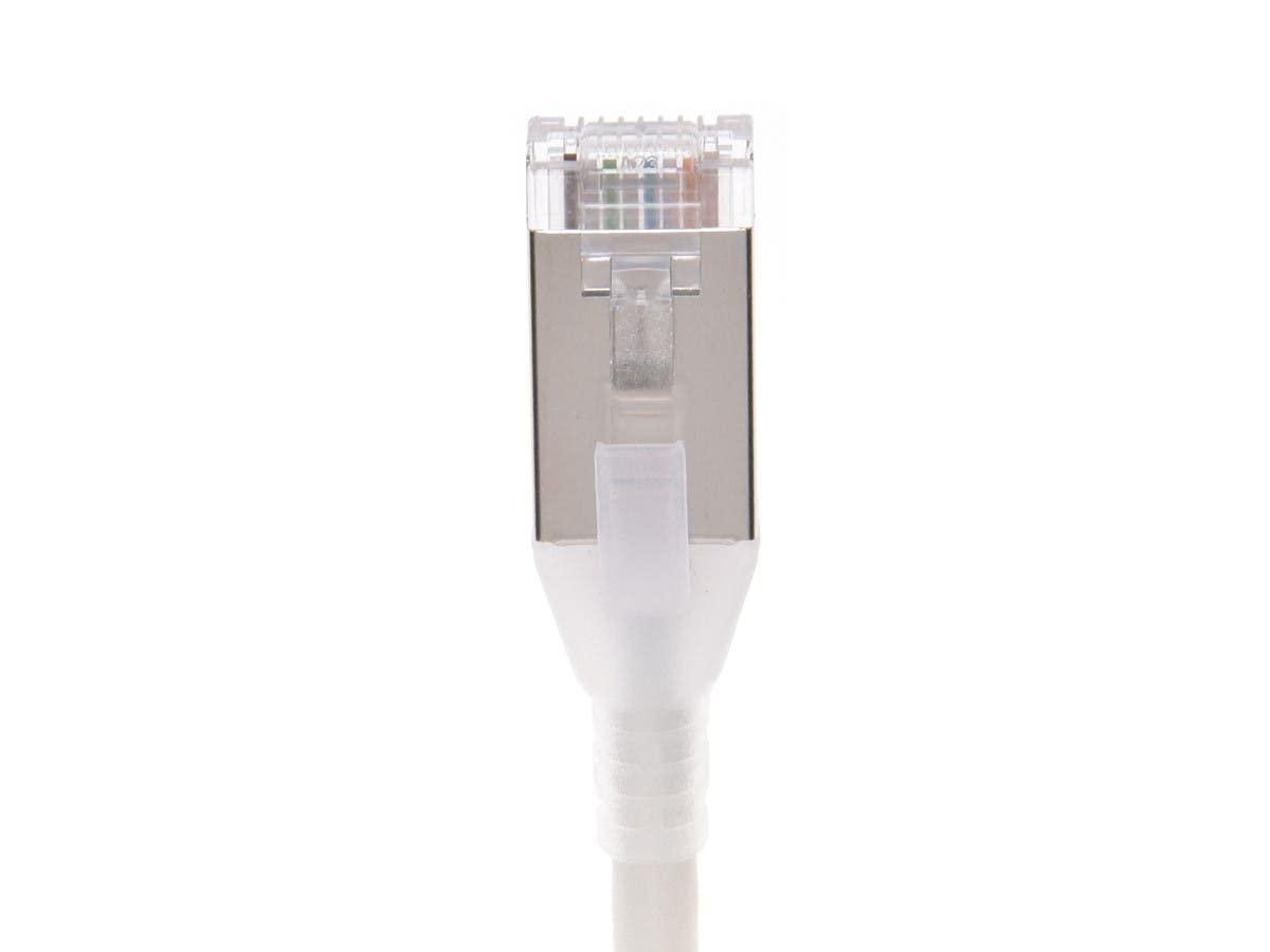 imageMonoprice Cat6A 15ft White Component Level Patch Cable Double Shielded SFTP 30AWG 10G CM Pure Bare Copper Snagless RJ45 SlimRun Series Ethernet CableWhite