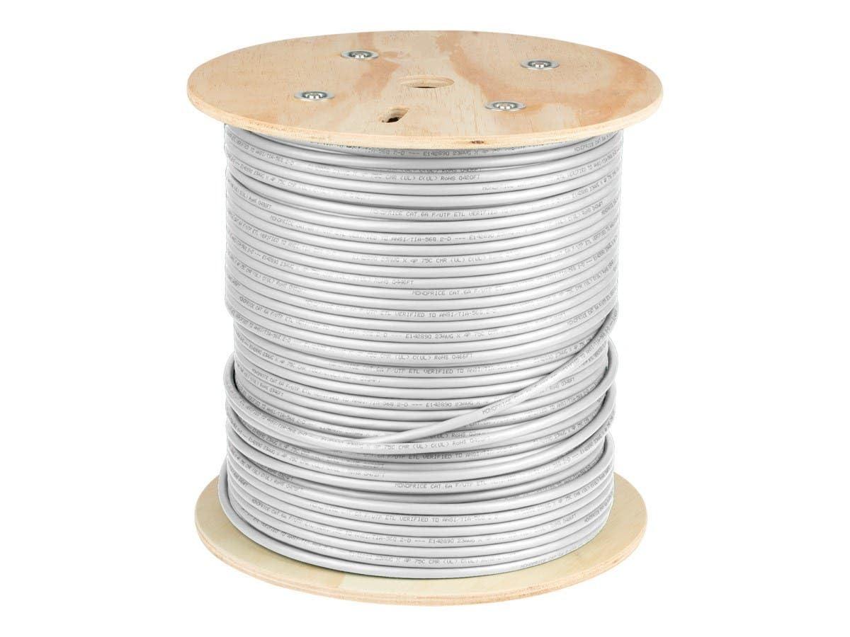 imageMonoprice Cat6A Ethernet Bulk Cable 500 Feet Yellow Solid 550Mhz FUTP CMR Riser Rated Pure Bare Copper Wire 10G 23AWG No Logo UL TAAWhite