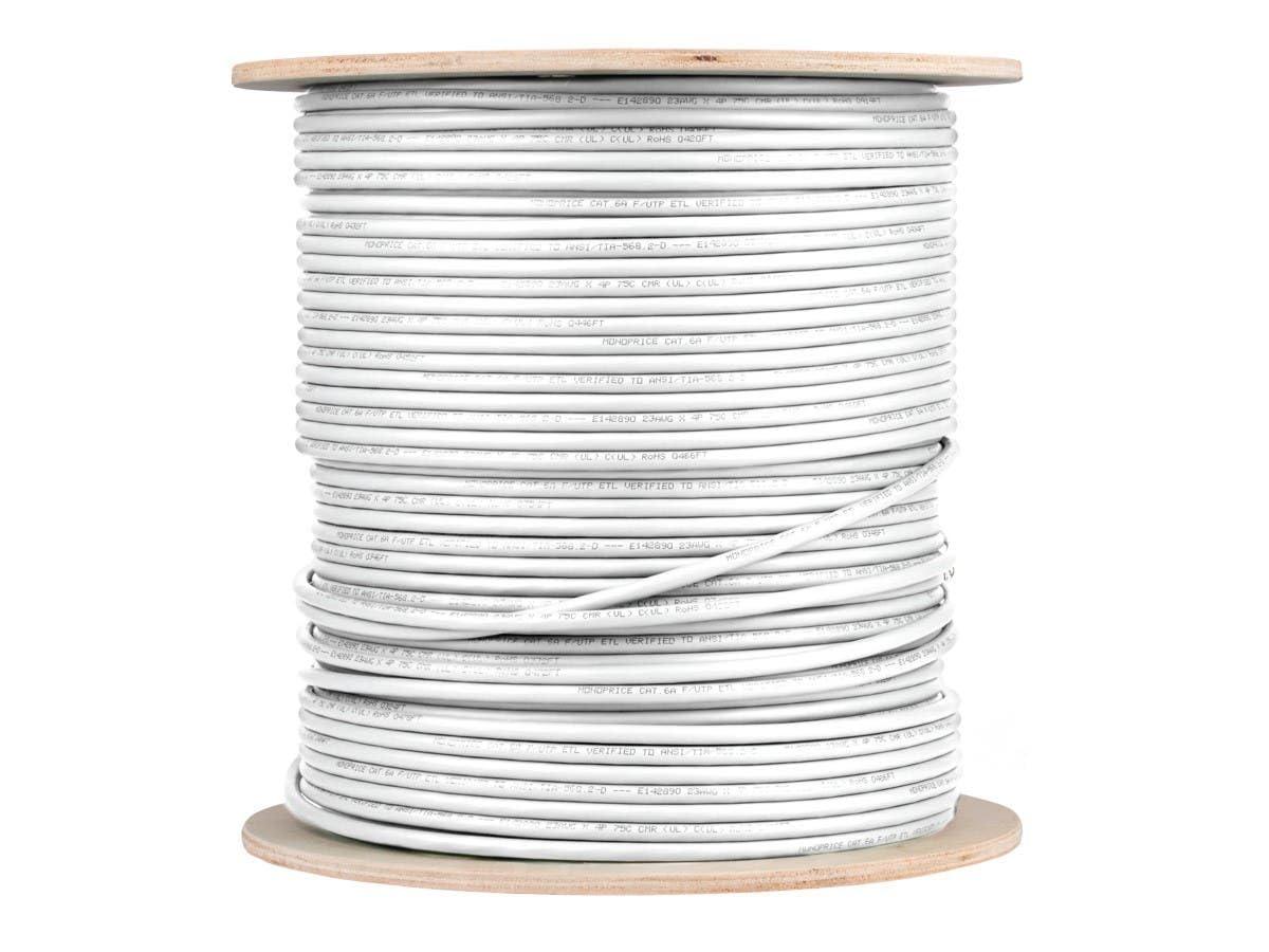 imageMonoprice Cat6A Ethernet Bulk Cable 500 Feet Yellow Solid 550Mhz FUTP CMR Riser Rated Pure Bare Copper Wire 10G 23AWG No Logo UL TAAWhite