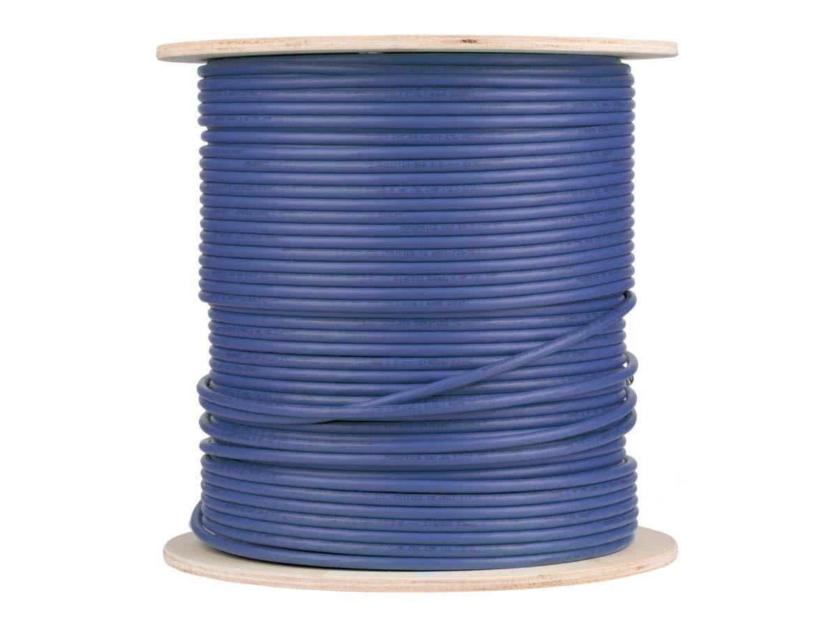 imageMonoprice Cat6A Ethernet Bulk Cable Solid 550Mhz FUTP CMR Riser Rated Pure Bare Copper Wire 10G 23AWG No Logo UL TAA 500 Feet BlackBlue