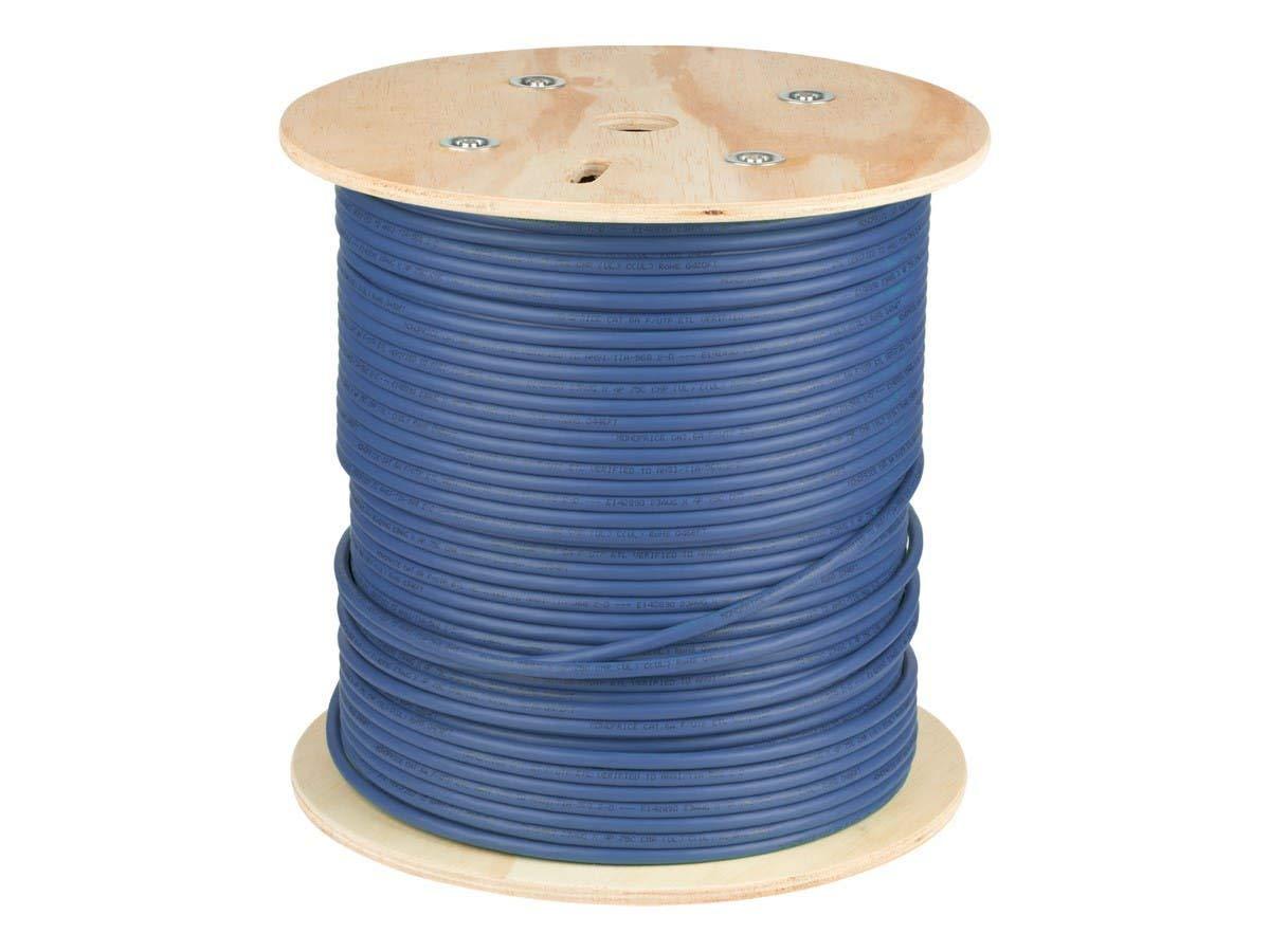 imageMonoprice Cat6A Ethernet Bulk Cable Solid 550Mhz FUTP CMR Riser Rated Pure Bare Copper Wire 10G 23AWG No Logo UL TAA 500 Feet BlackBlue