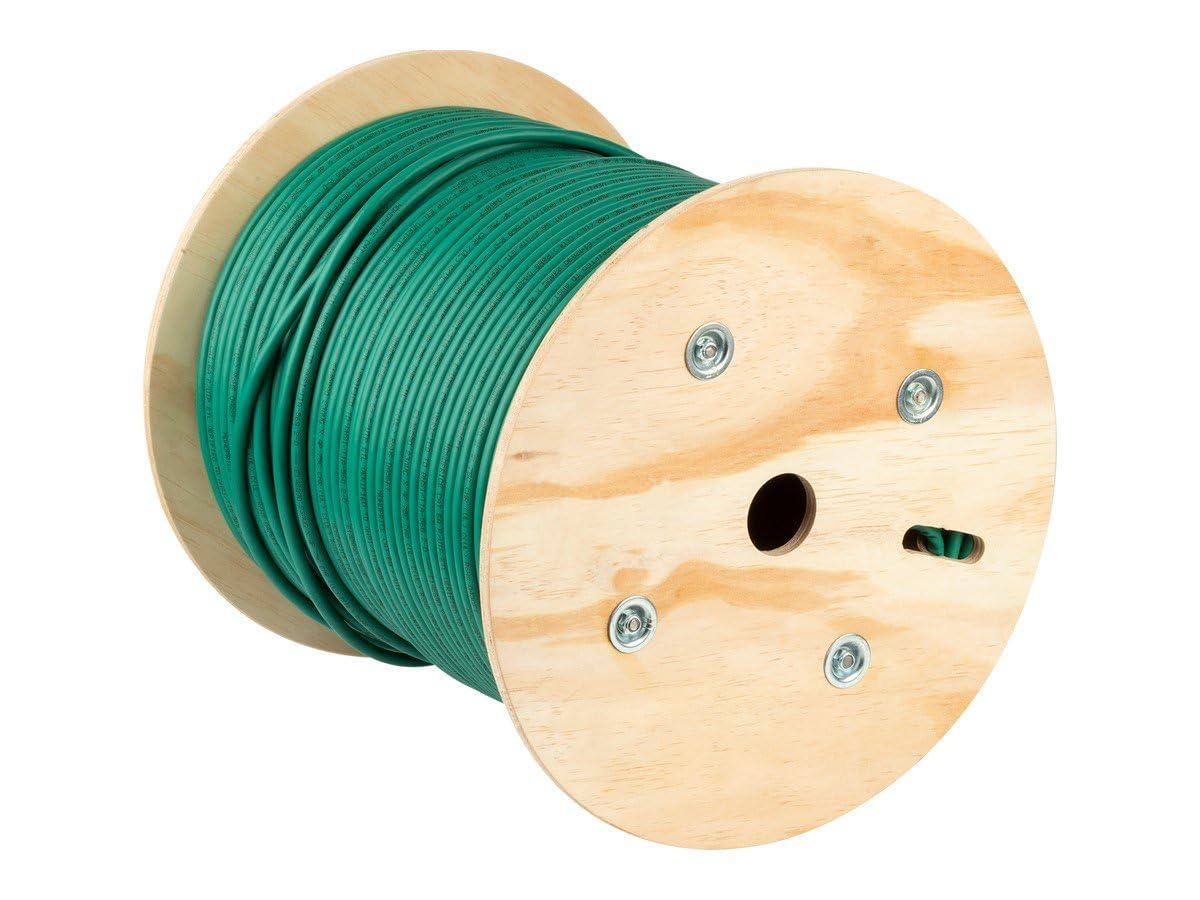 imageMonoprice Cat6A Ethernet Bulk Cable Solid 550Mhz FUTP CMR Riser Rated Pure Bare Copper Wire 10G 23AWG No Logo UL TAA 500 Feet BlackGreen