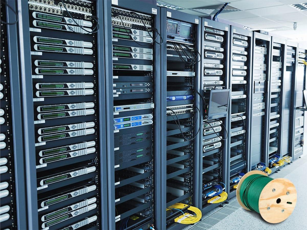 imageMonoprice Cat6A Ethernet Bulk Cable Solid 550Mhz FUTP CMR Riser Rated Pure Bare Copper Wire 10G 23AWG No Logo UL TAA 500 Feet BlackGreen