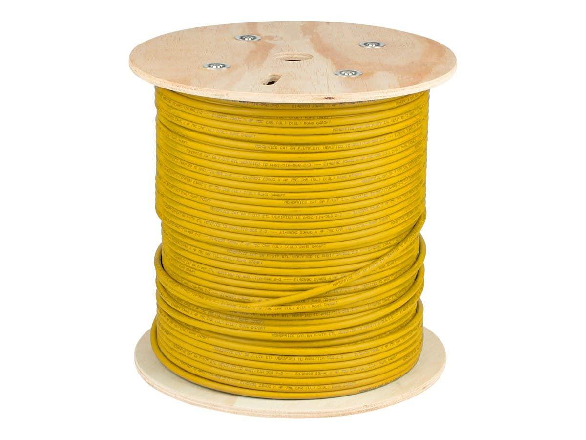 imageMonoprice Cat6A Ethernet Bulk Cable Solid 550Mhz FUTP CMR Riser Rated Pure Bare Copper Wire 10G 23AWG No Logo UL TAA 500 Feet BlackYellow