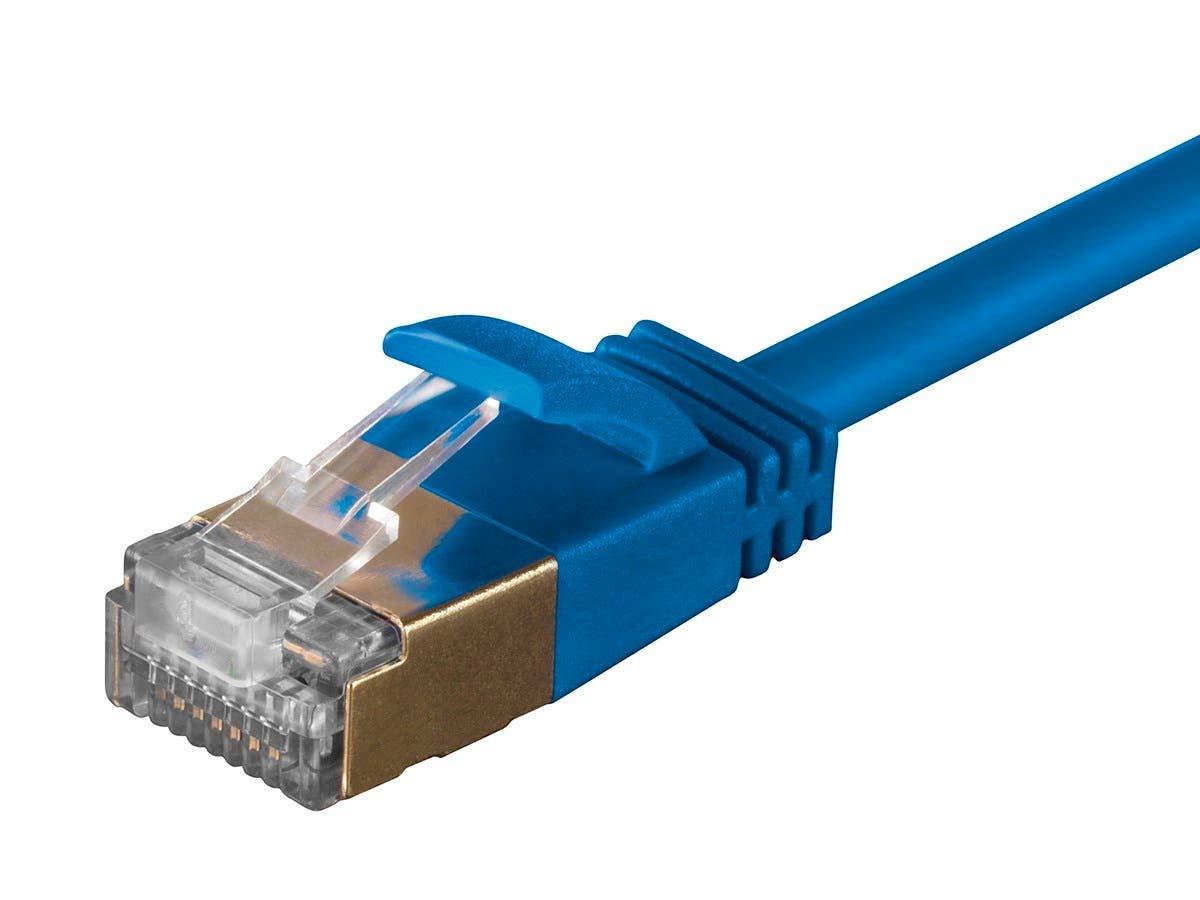 imageMonoprice Cat6A Ethernet Patch Cable Snagless RJ45 Stranded Double Shielded SFTP Pure Bare Copper Wire 36AWG 5 Feet Blue SlimRun SeriesBlue