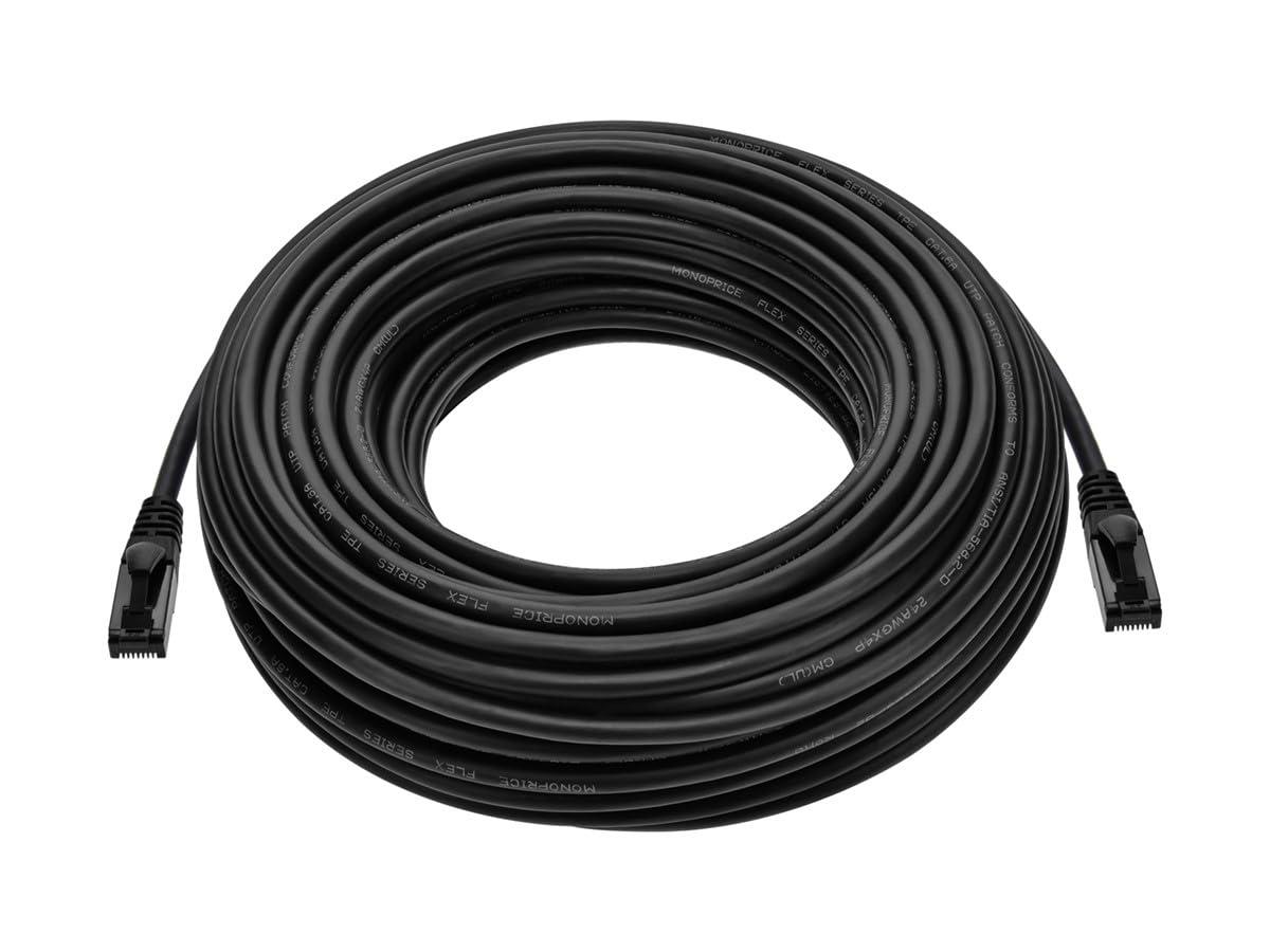 imageMonoprice Cat6A Flexible TPE Patch Cable 1 Feet Black UTP 24AWG 500MHz Pure Bare Copper Snagless RJ45 Ethernet Cable Flex Series100 Feet