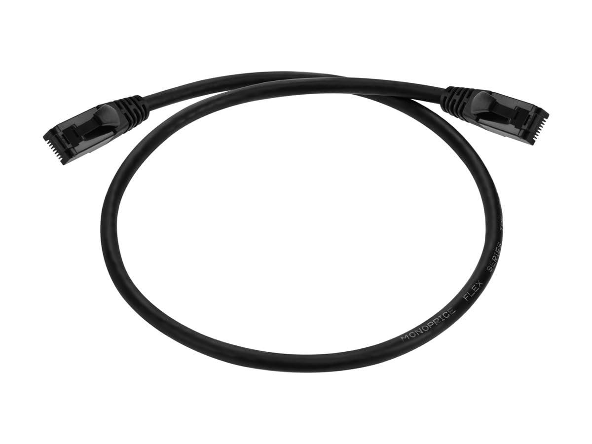 imageMonoprice Cat6A Flexible TPE Patch Cable 1 Feet Black UTP 24AWG 500MHz Pure Bare Copper Snagless RJ45 Ethernet Cable Flex Series2 Feet