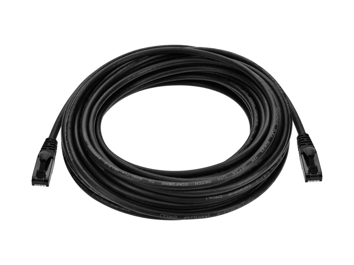 imageMonoprice Cat6A Flexible TPE Patch Cable 1 Feet Black UTP 24AWG 500MHz Pure Bare Copper Snagless RJ45 Ethernet Cable Flex Series50 Feet