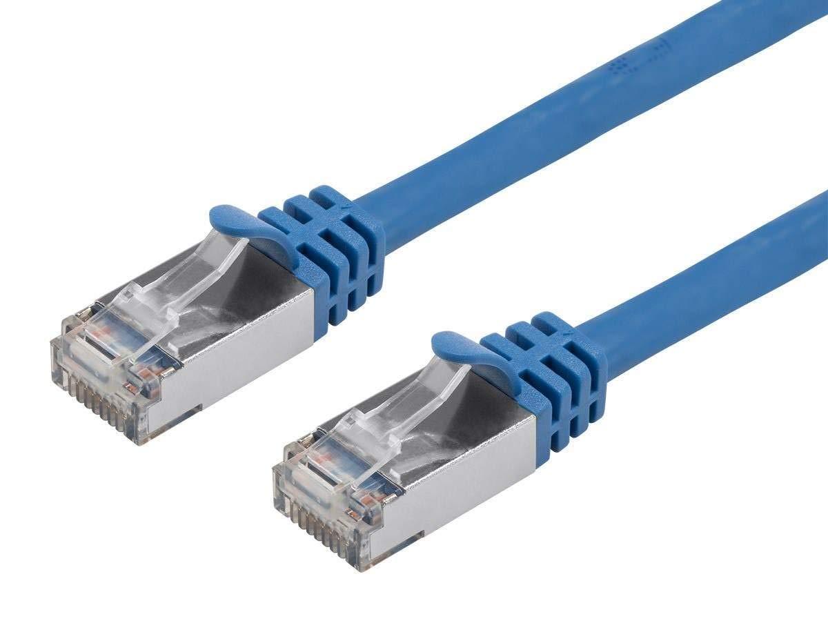 imageMonoprice Cat7 Ethernet Patch Cable Flexboot RJ45 Stranded 600Mhz SFTP CMX 26AWG 25 Feet Blue Entegrade SeriesBlue