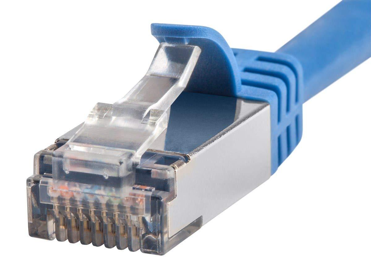 imageMonoprice Cat7 Ethernet Patch Cable Flexboot RJ45 Stranded 600Mhz SFTP CMX 26AWG 25 Feet Blue Entegrade SeriesBlue