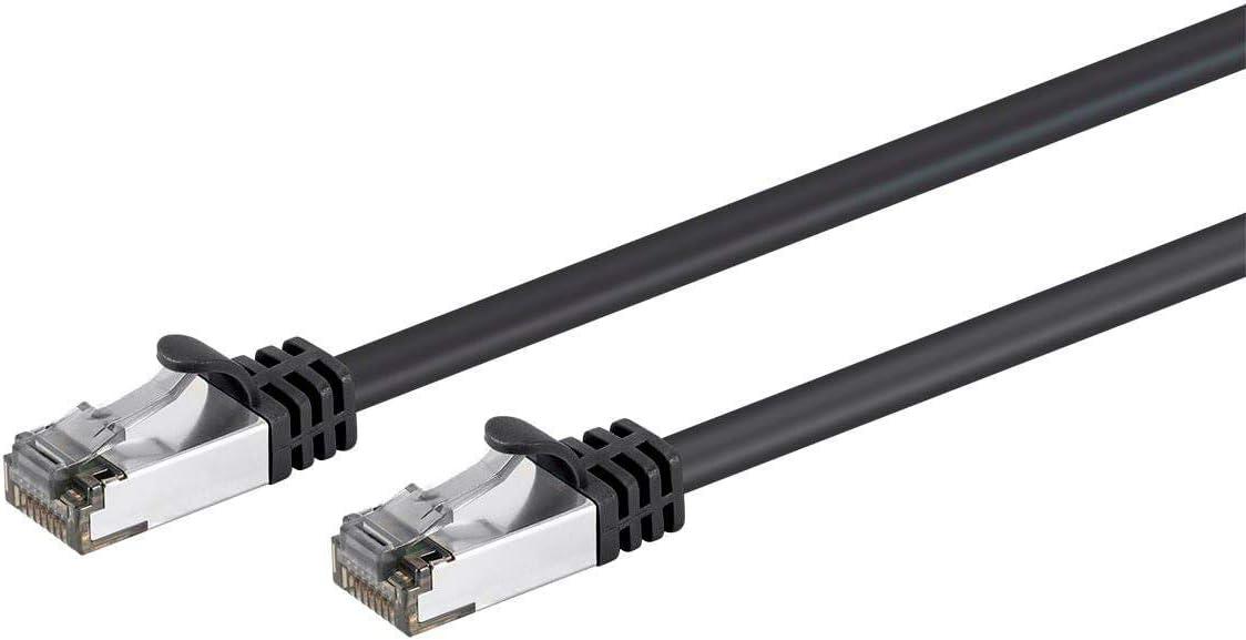 imageMonoprice Cat8 SFTP Ethernet Network Cable 2GHz 40Gbps PVC 26AWG 25 Feet Blue Entegrade Series Black