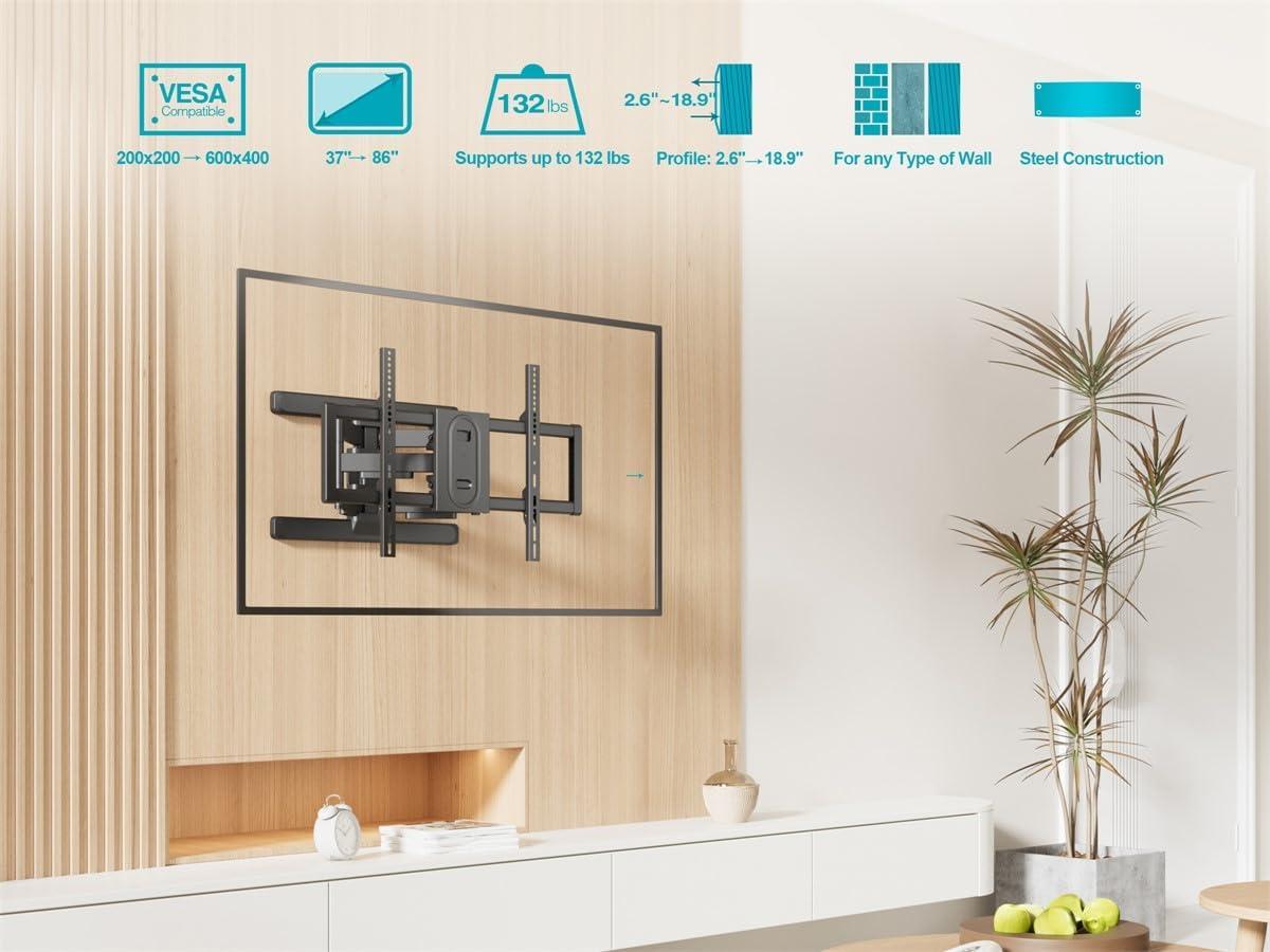 imageMonoprice Essential Full Motion TV Wall Mount Bracket Low Profile for 37quot to 80quot TVs up to 99lbs Max VESA 600x400