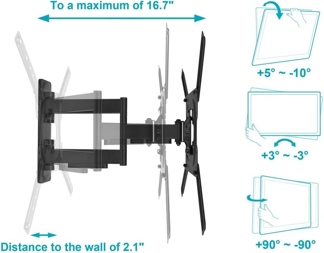 imageMonoprice Full Motion SingleStud TV Wall Mount Bracket For 23quot To 60quot TVs up to 77lbs Max VESA 400x400 Works with Concrete Brick and Wooden Studs