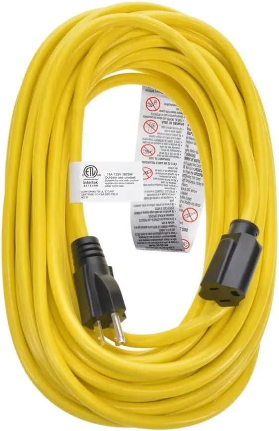imageMonoprice Outdoor Extension Cord NEMA 515P to NEMA 515R 15A SJTW for Computers Monitors Scanners Printers 14AWG 50 Feet Yellow25 Feet