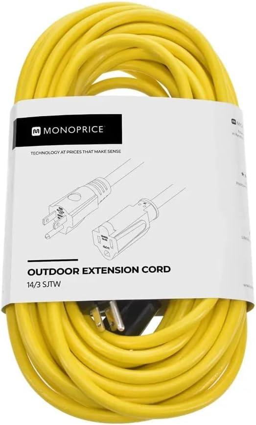 imageMonoprice Outdoor Extension Cord NEMA 515P to NEMA 515R 15A SJTW for Computers Monitors Scanners Printers 14AWG 50 Feet Yellow50 Feet