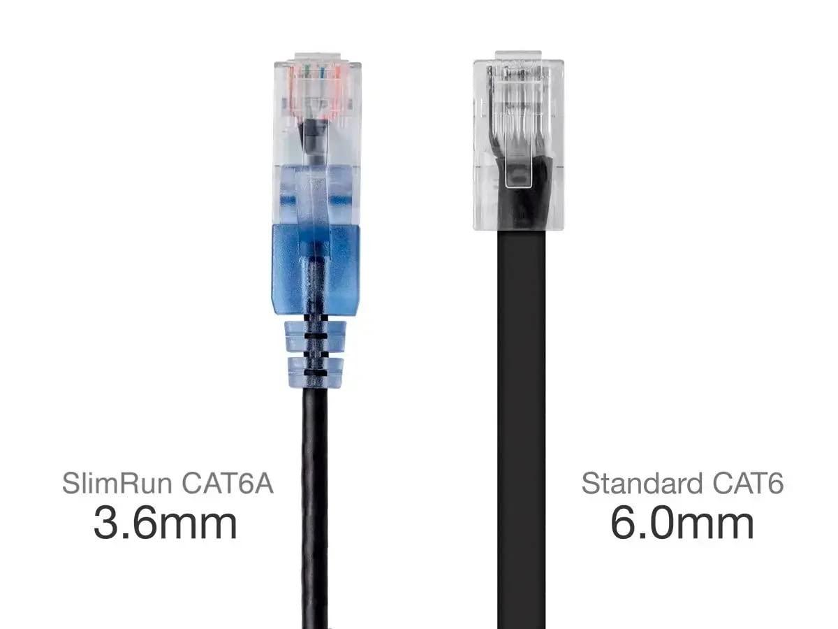 imageMonoprice SlimRun Cat6A Ethernet Patch Cable Snagless RJ45 Stranded 550Mhz UTP Pure Bare Copper Wire 10G 30AWG 7ft Black 1PackBlack