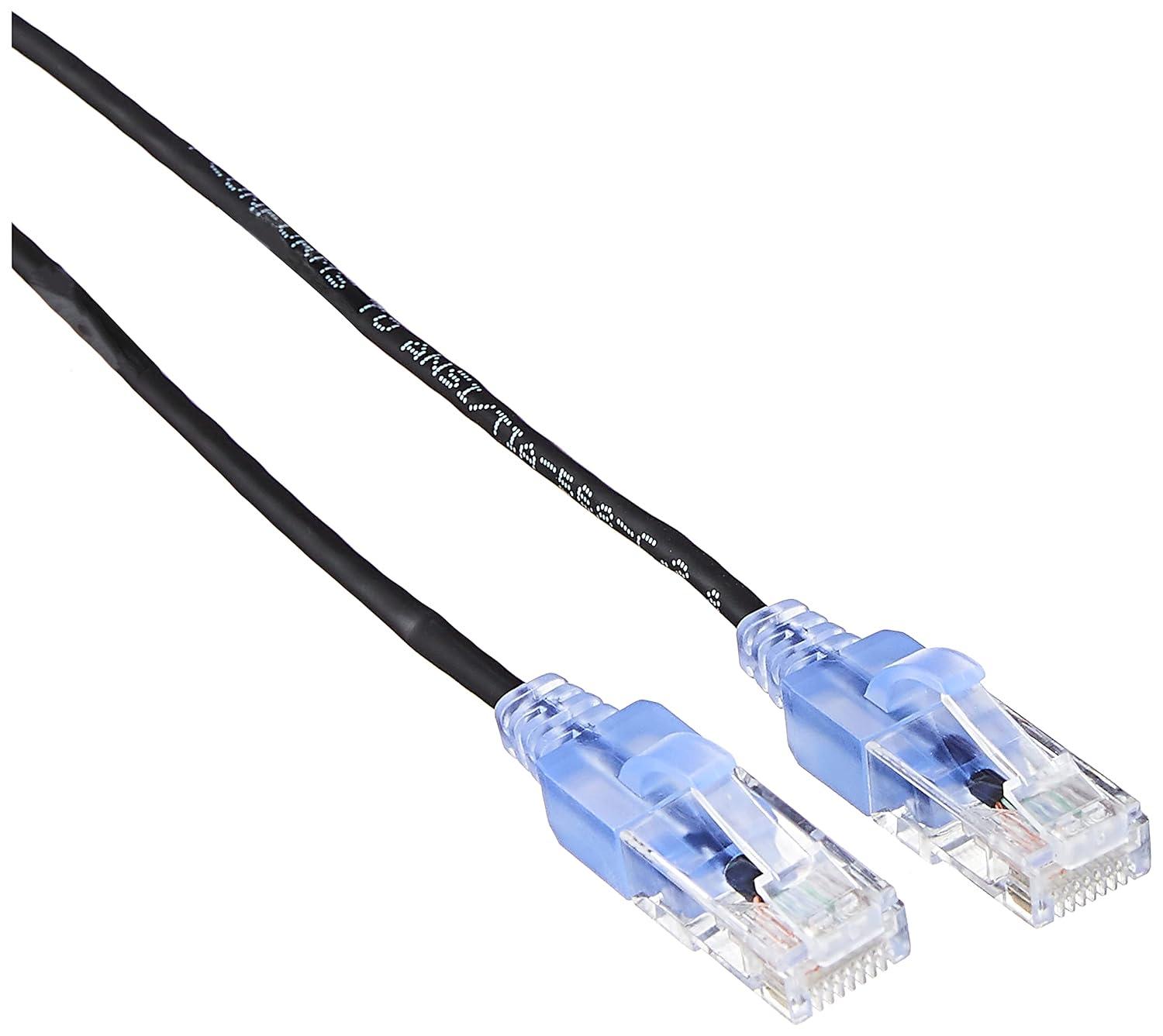 imageMonoprice SlimRun Cat6A Ethernet Patch Cable Snagless RJ45 Stranded 550Mhz UTP Pure Bare Copper Wire 10G 30AWG 7ft Black 1PackBlack