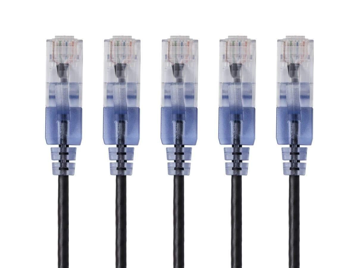 imageMonoprice SlimRun Cat6A Ethernet Patch Cable Snagless RJ45 Stranded 550Mhz UTP Pure Bare Copper Wire 10G 30AWG 7ft Black 1PackBlack
