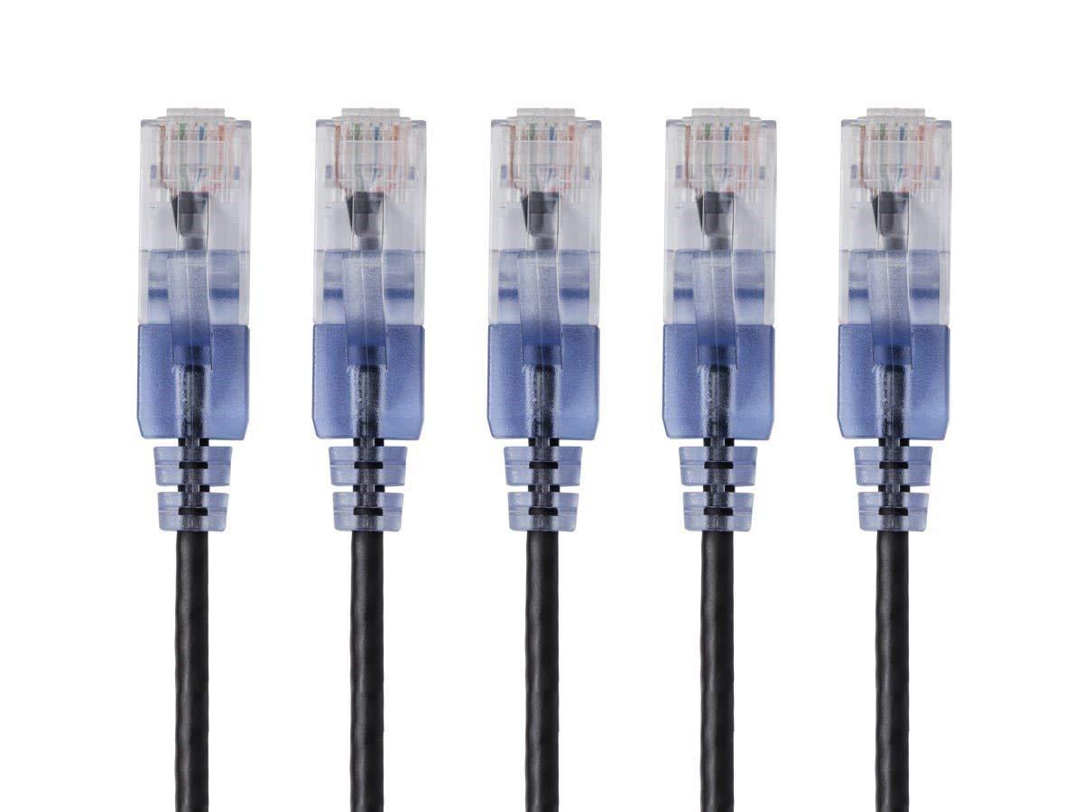 imageMonoprice SlimRun Cat6A Ethernet Patch Cable Snagless RJ45 Stranded 550Mhz UTP Pure Bare Copper Wire 10G 30AWG 7ft Black 1PackBlack