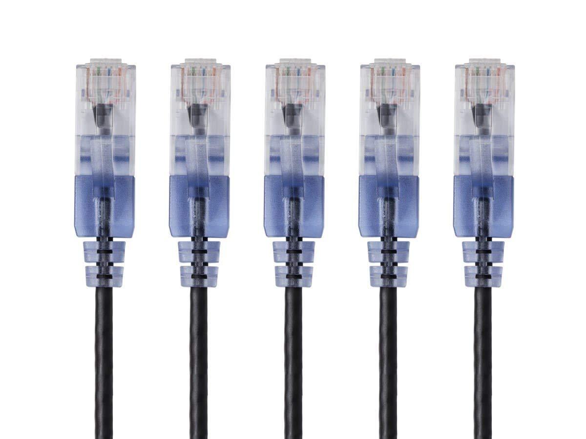 imageMonoprice SlimRun Cat6A Ethernet Patch Cable Snagless RJ45 Stranded 550Mhz UTP Pure Bare Copper Wire 10G 30AWG 7ft Black 1PackBlack
