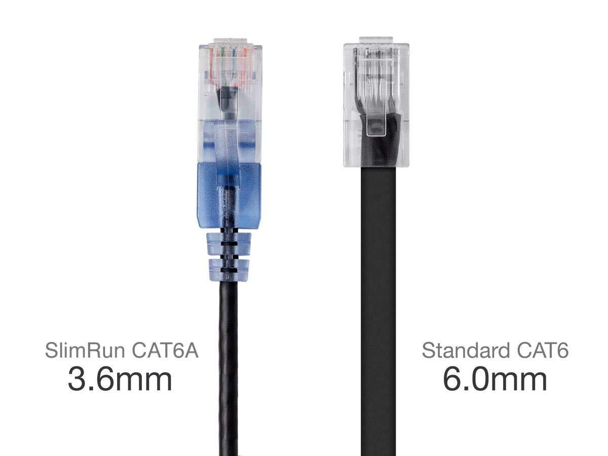 imageMonoprice SlimRun Cat6A Ethernet Patch Cable Snagless RJ45 Stranded 550Mhz UTP Pure Bare Copper Wire 10G 30AWG 7ft Black 1PackBlack