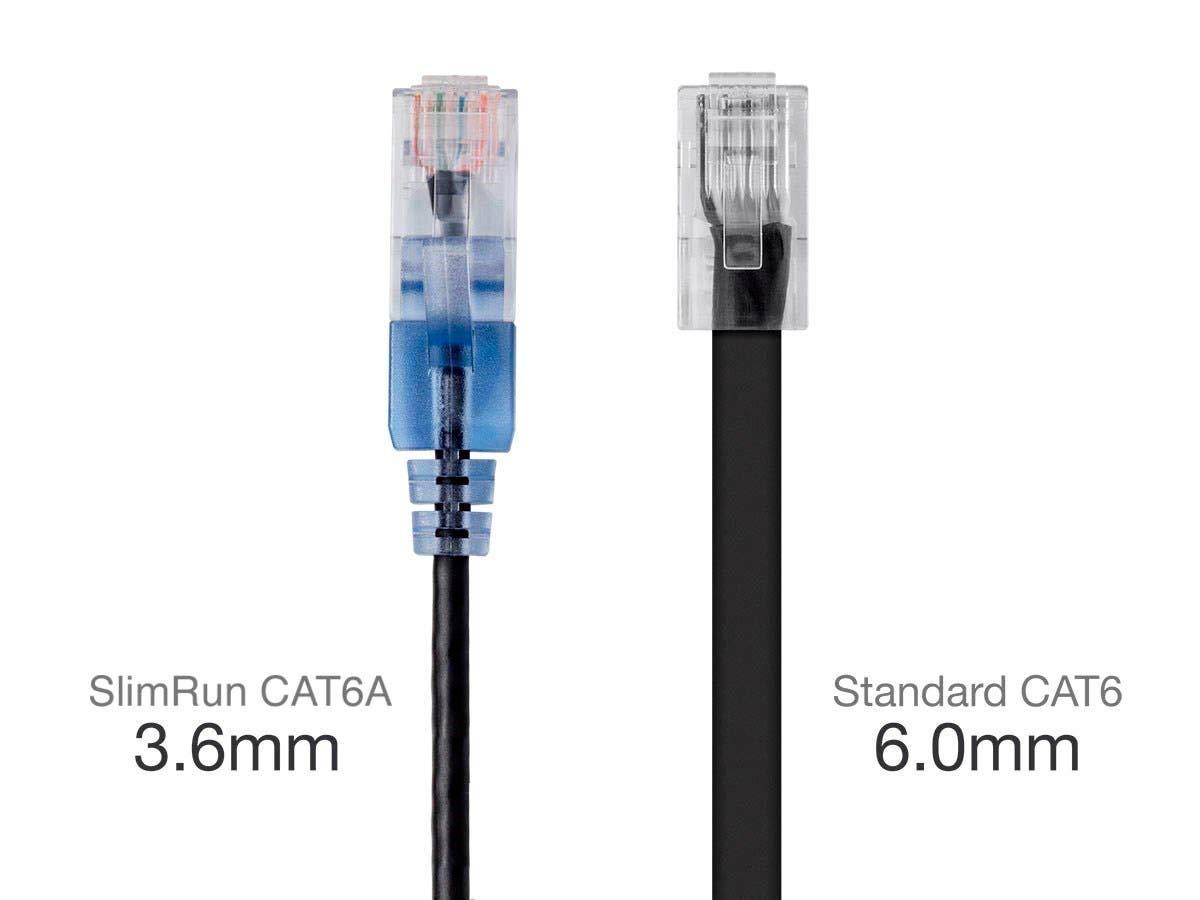 imageMonoprice SlimRun Cat6A Ethernet Patch Cable Snagless RJ45 Stranded 550Mhz UTP Pure Bare Copper Wire 10G 30AWG 7ft Black 1PackBlack