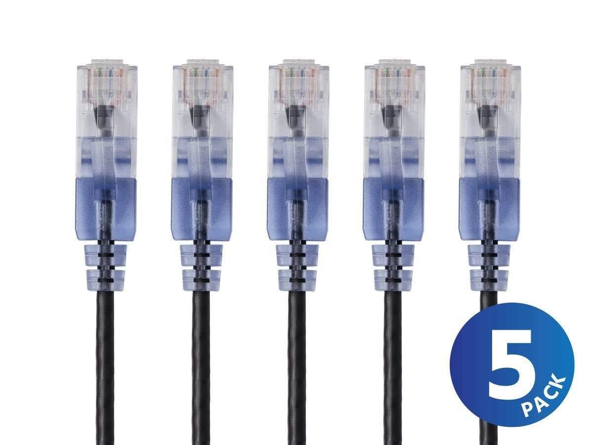 imageMonoprice SlimRun Cat6A Ethernet Patch Cable Snagless RJ45 Stranded 550Mhz UTP Pure Bare Copper Wire 10G 30AWG 7ft Black 1PackBlue
