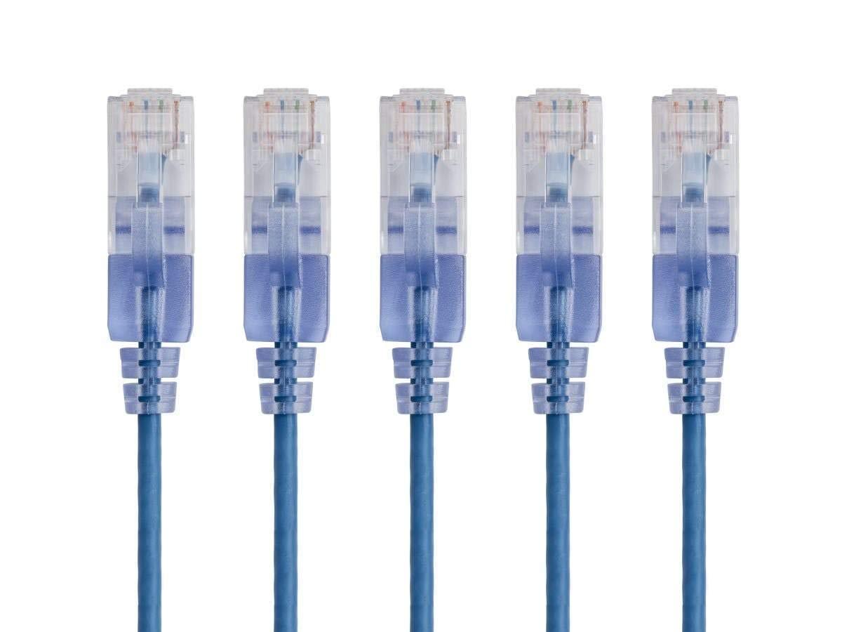 imageMonoprice SlimRun Cat6A Ethernet Patch Cable Snagless RJ45 Stranded 550Mhz UTP Pure Bare Copper Wire 10G 30AWG 7ft Black 1PackBlue