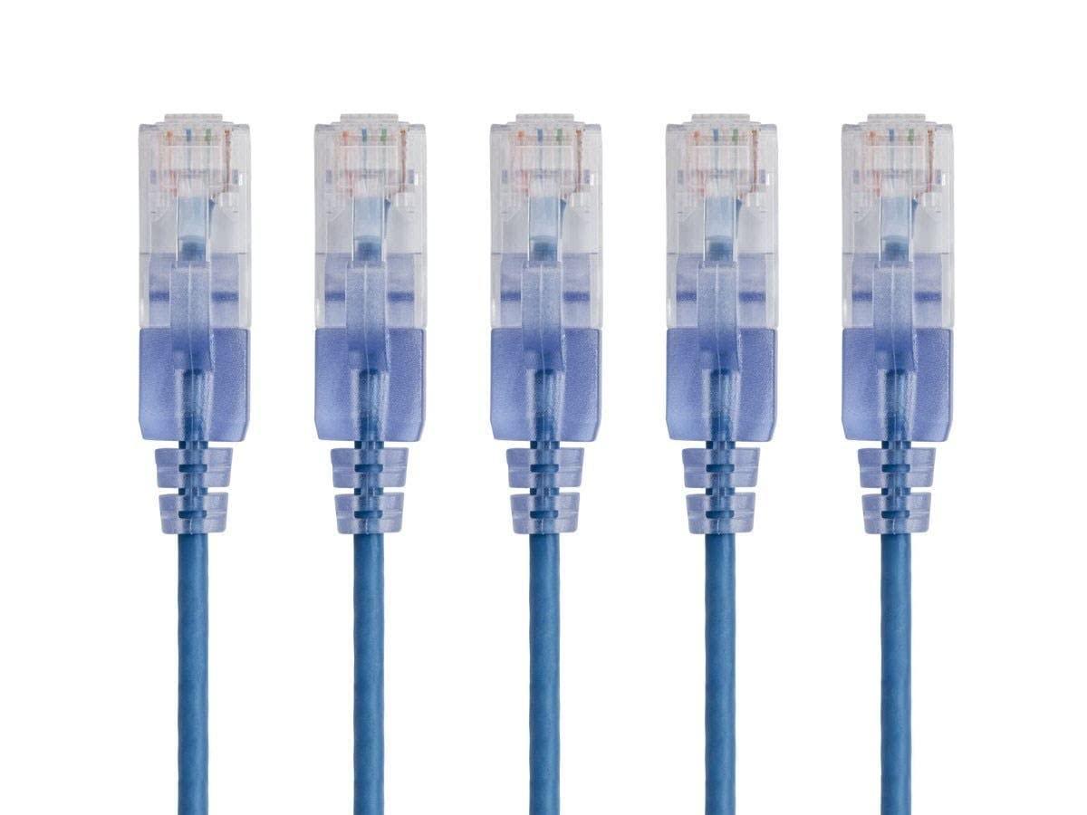imageMonoprice SlimRun Cat6A Ethernet Patch Cable Snagless RJ45 Stranded 550Mhz UTP Pure Bare Copper Wire 10G 30AWG 7ft Black 1PackBlue